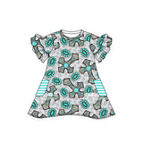 Short sleeves turquoise cross baby girls easter dress