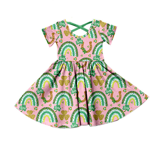 Leopard rainbow gold clover girls st patrick's dresses