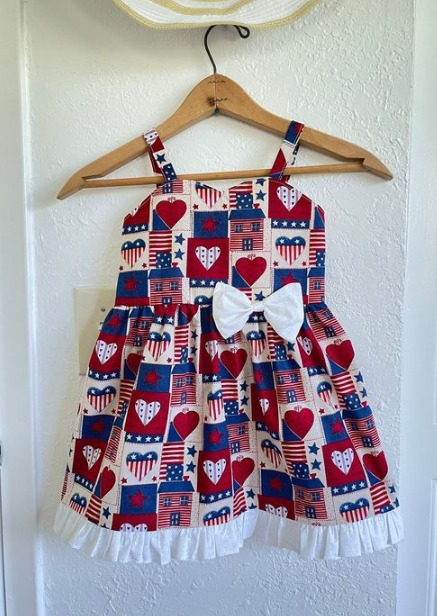 Sleeveless heart stars stripe girls 4th of july dresses