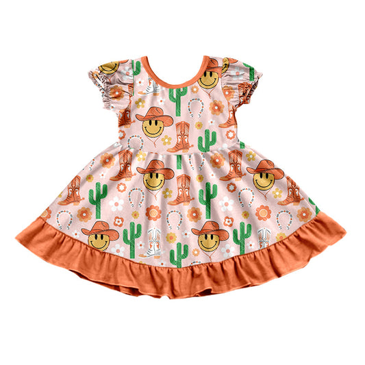 Short sleeves floral cactus boots girls dresses