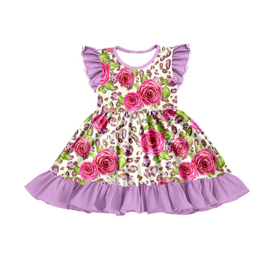 Lavender leopard floral ruffle girls dresses