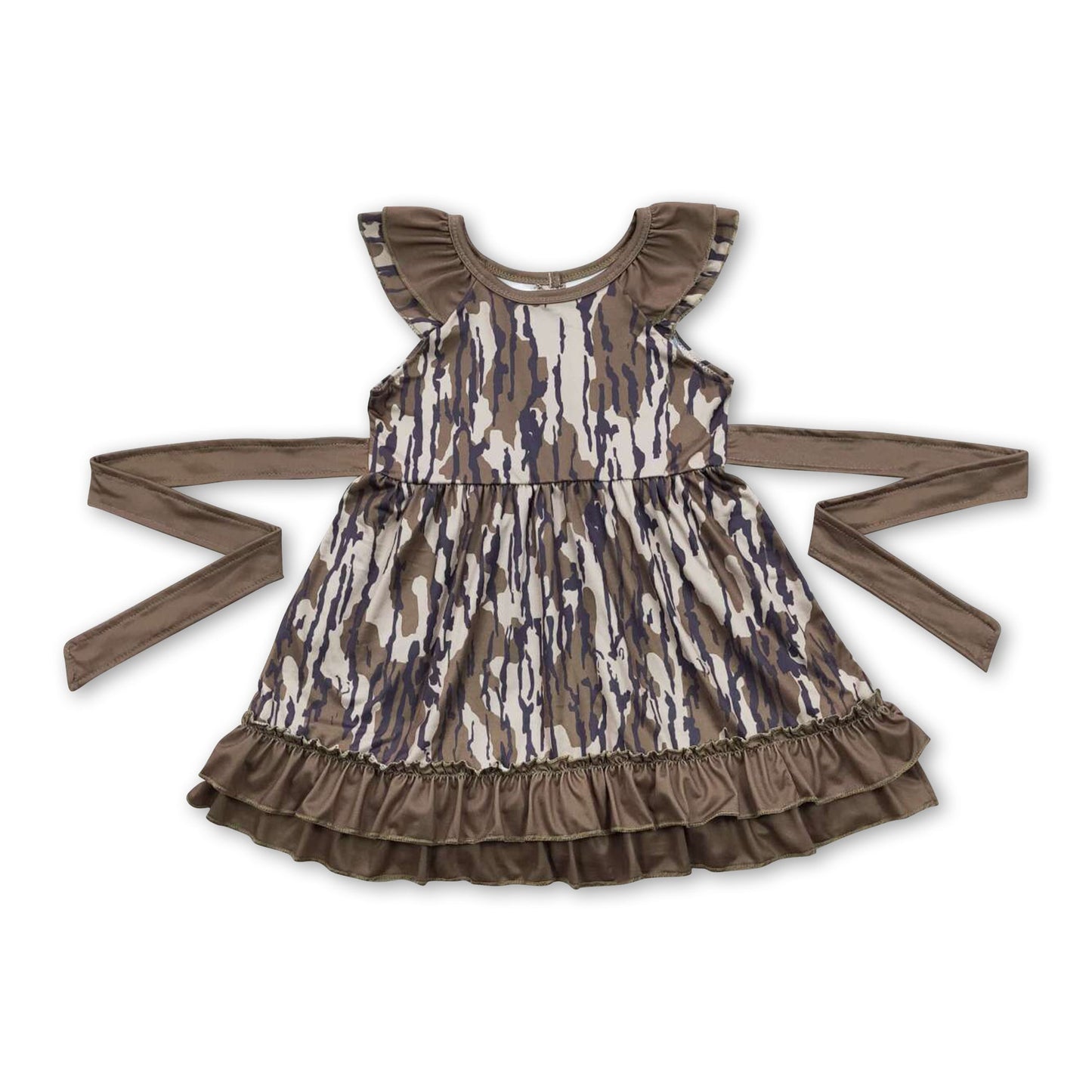 Short sleeves olive camo ruffle girls dresses