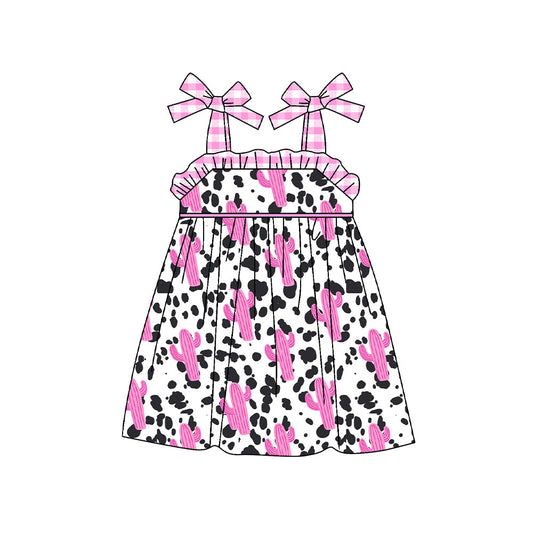 Suspender pink cow print cactus baby girls dresses