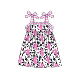 Suspender pink cow print cactus baby girls dresses