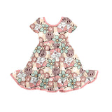 Short sleeves smile glasses floral baby girls summer dress