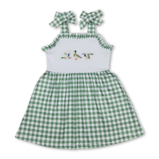 Green plaid straps duck baby girls summer dress
