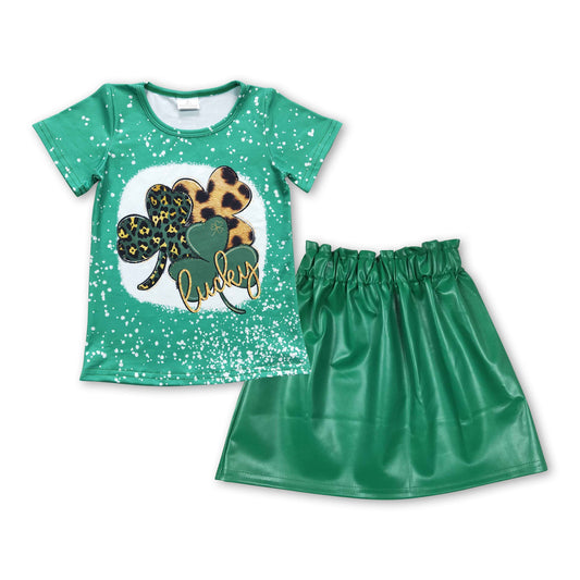 Lucky leopard top green skirt girls st patrick's set