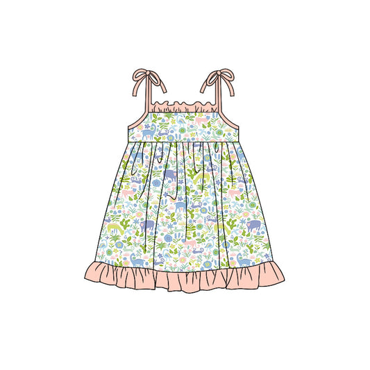 Straps animal floral ruffle girls summer dresses