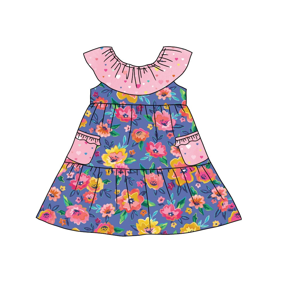 Heart pocket floral kids girls summer dresses