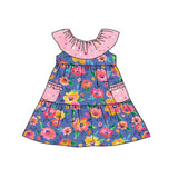Heart pocket floral kids girls summer dresses