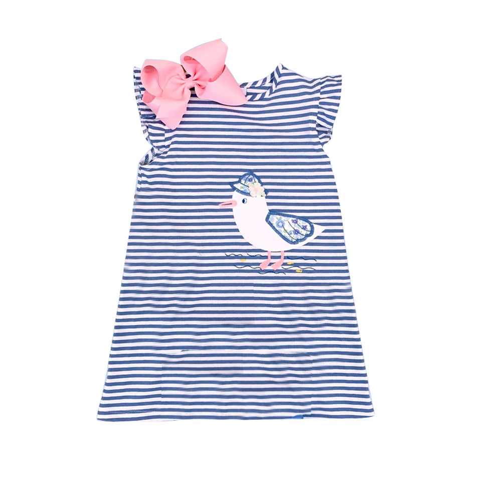 Stripe flutter sleeves duck baby girls dress