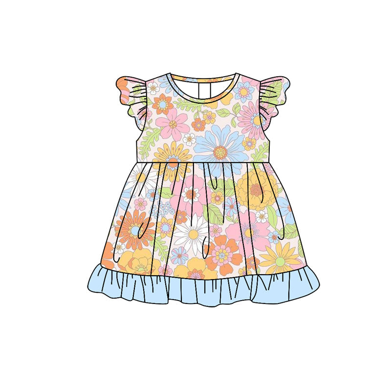 Flutter sleeves floral ruffle girls summer dress