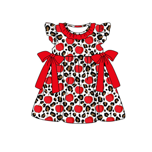 Flutter sleeves leopard apple girls back to school dress