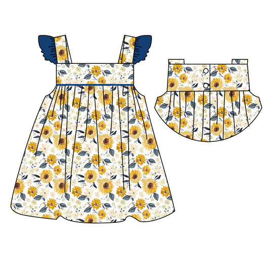 Flutter sleeves sunflower kids girls dresses