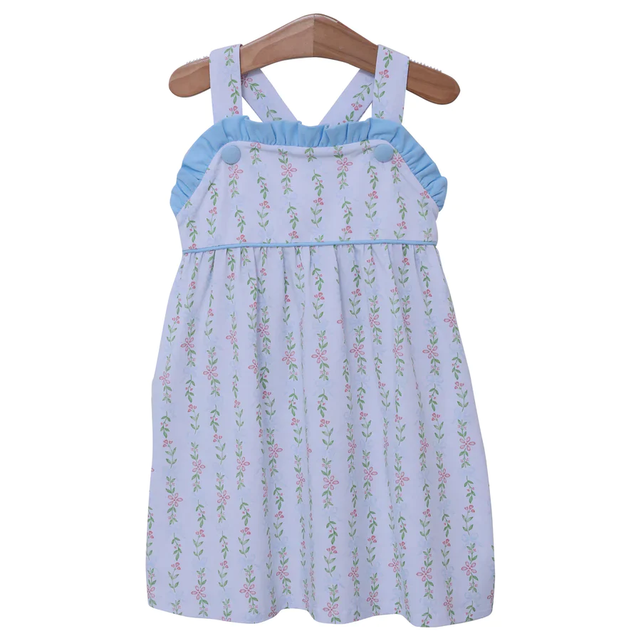 Straps ruffle floral baby girls summer dresses