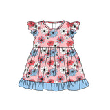 Flutter sleeves floral ruffle baby girls summer dress
