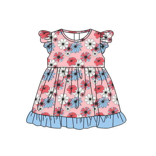 Flutter sleeves floral ruffle baby girls summer dress