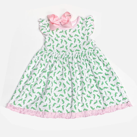 Flutter sleeves crocodile ruffle baby girls summer dresses