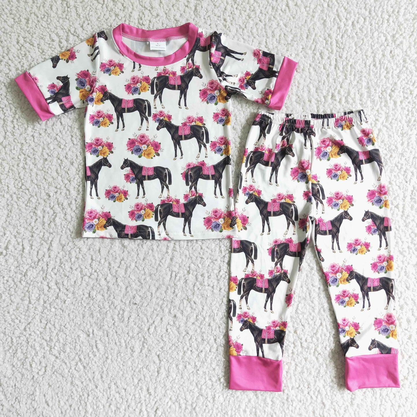 Floral horse print kids girls pajamas