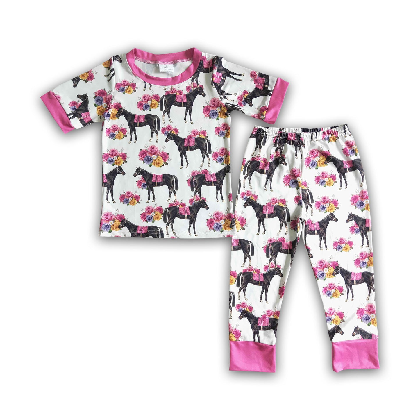 Floral horse print kids girls pajamas