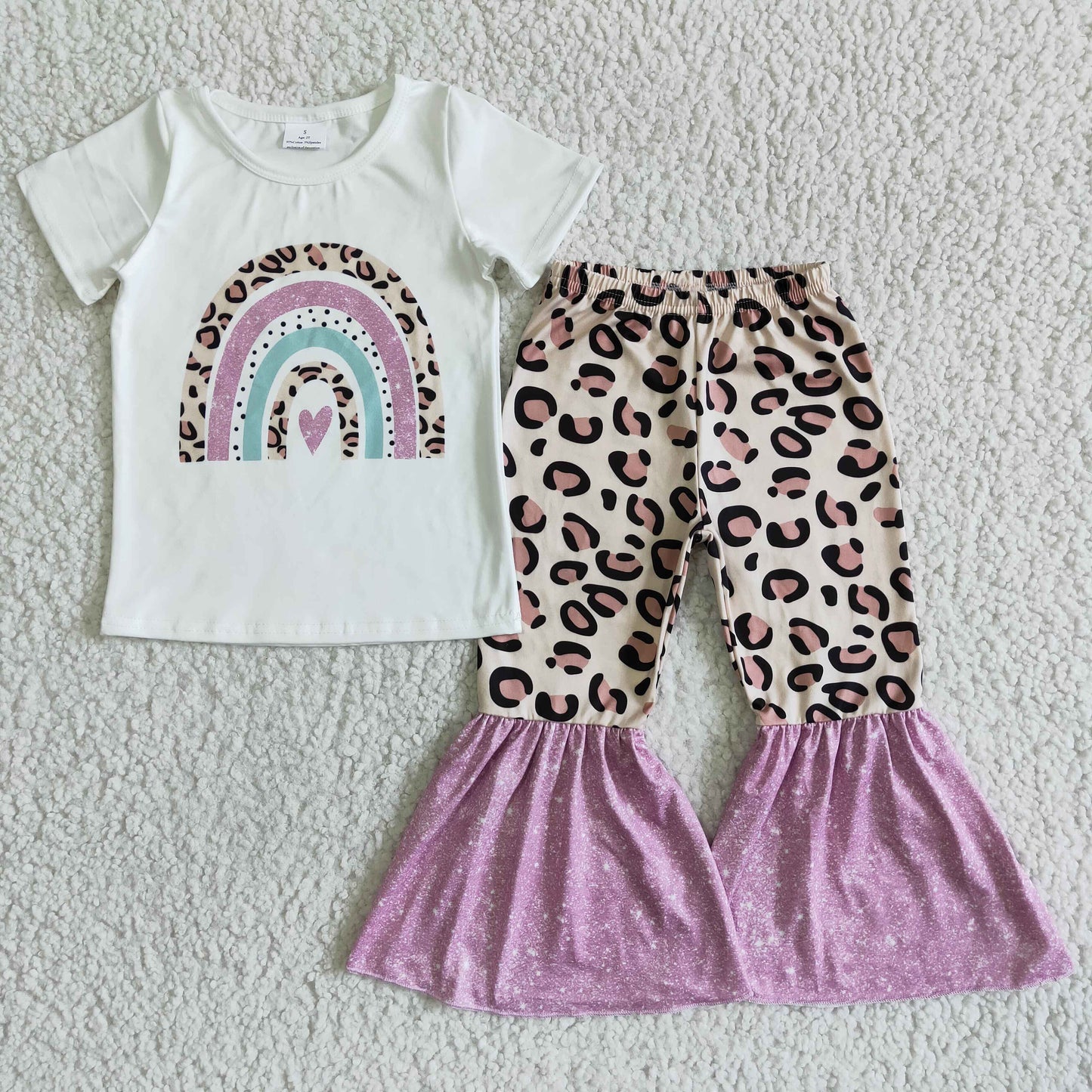 Rainbow white shirt leopard pants kids girls clothing