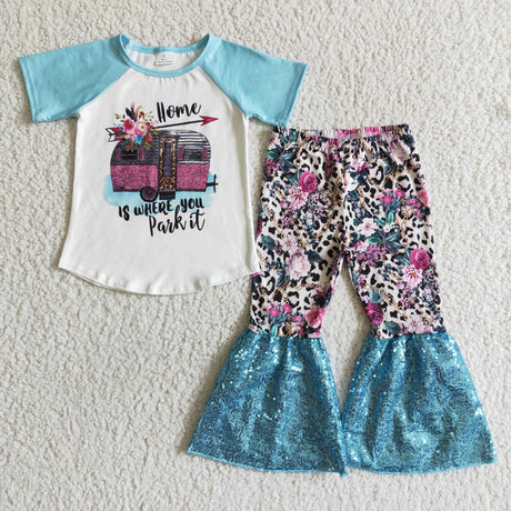 Home is where you park it floral pants baby girls clothing