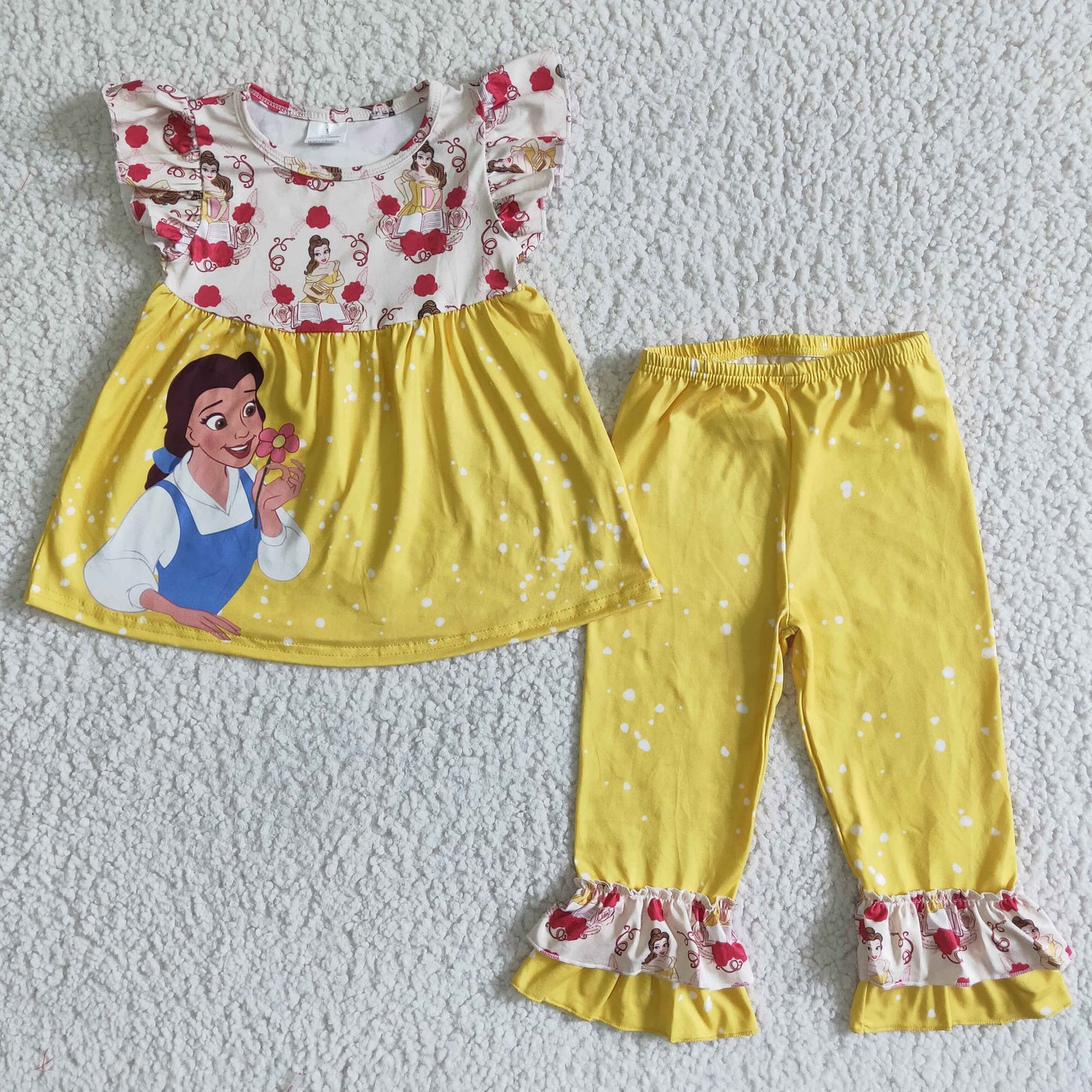 Cute princess flutter sleeve shirt yellow ruffle pants girls boutique clothing set