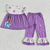 Cute princess flutter sleeve shirt purple ruffle pants girls boutique clothing set