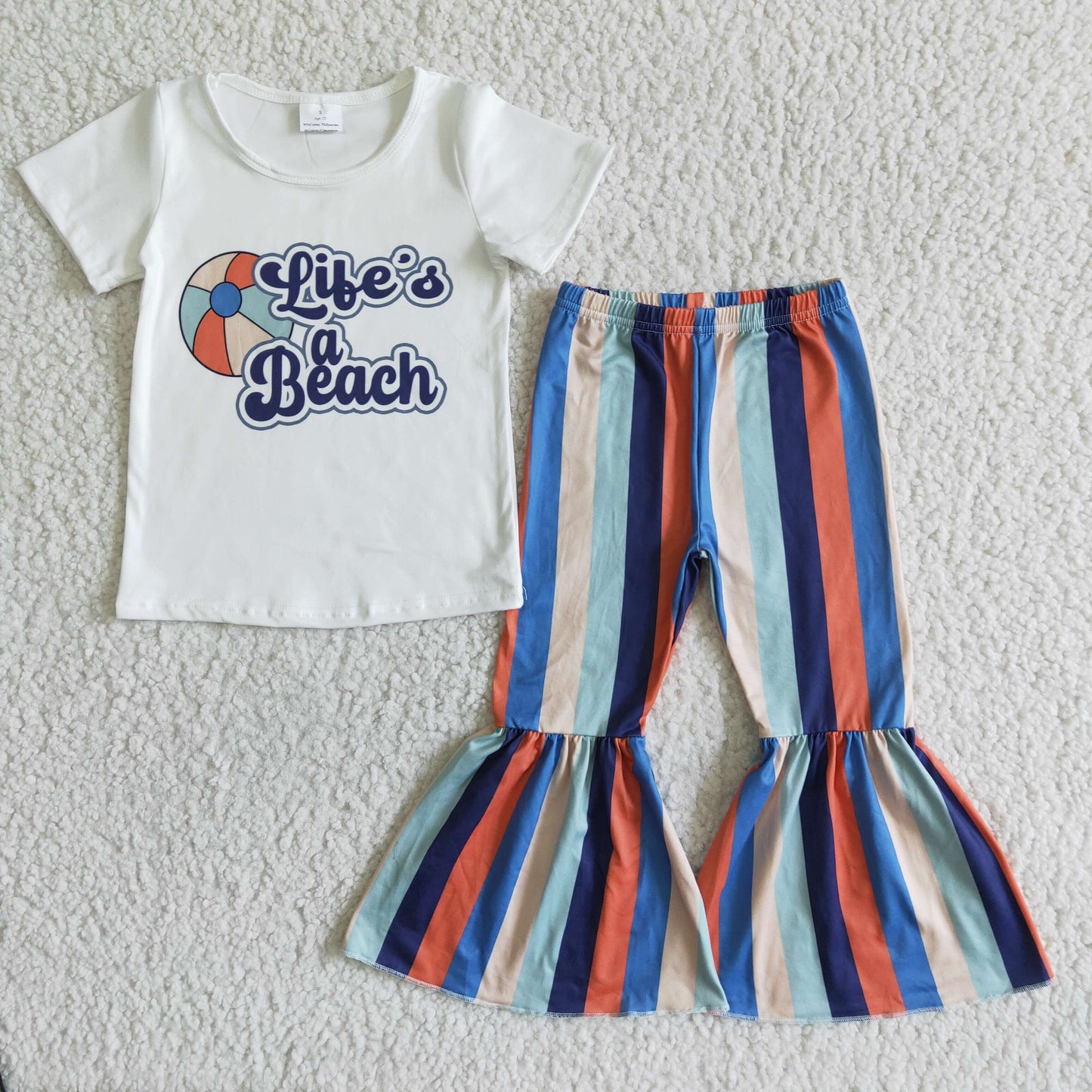 Life's a beach shirt stripe pants girls clothing set