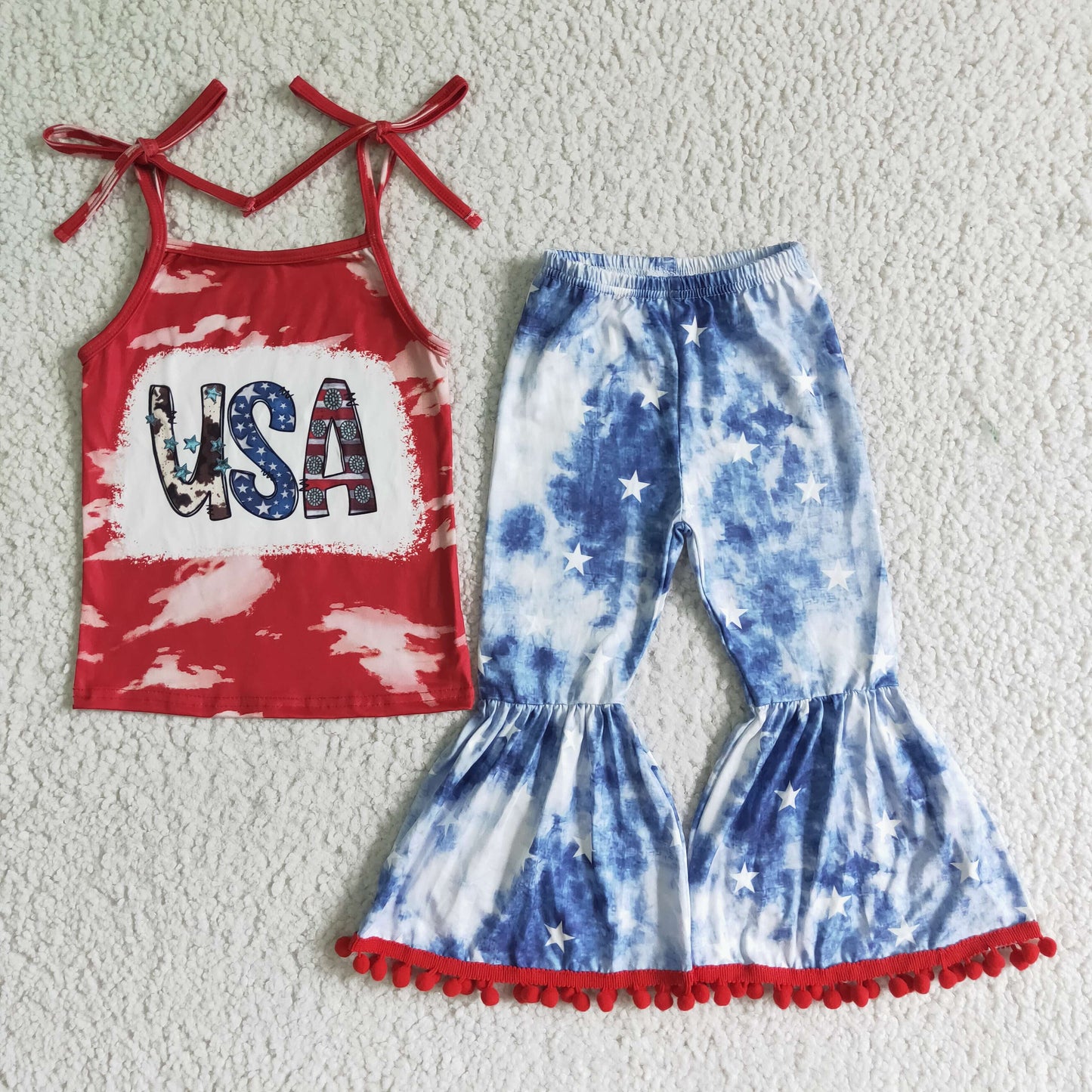 USA sleeveless shirt tie dye pants girls 4th of july set