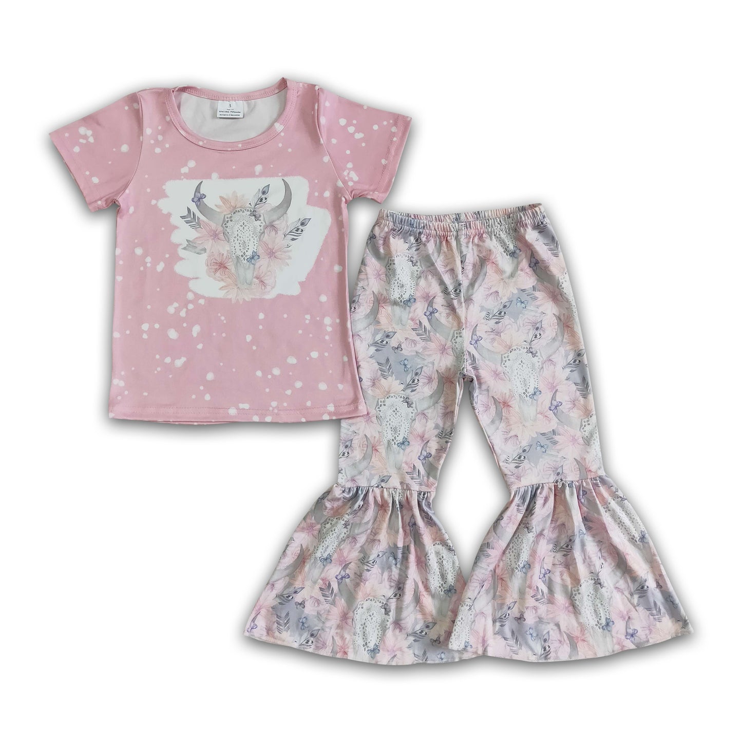 Floral bull skull kids girls pants outfits