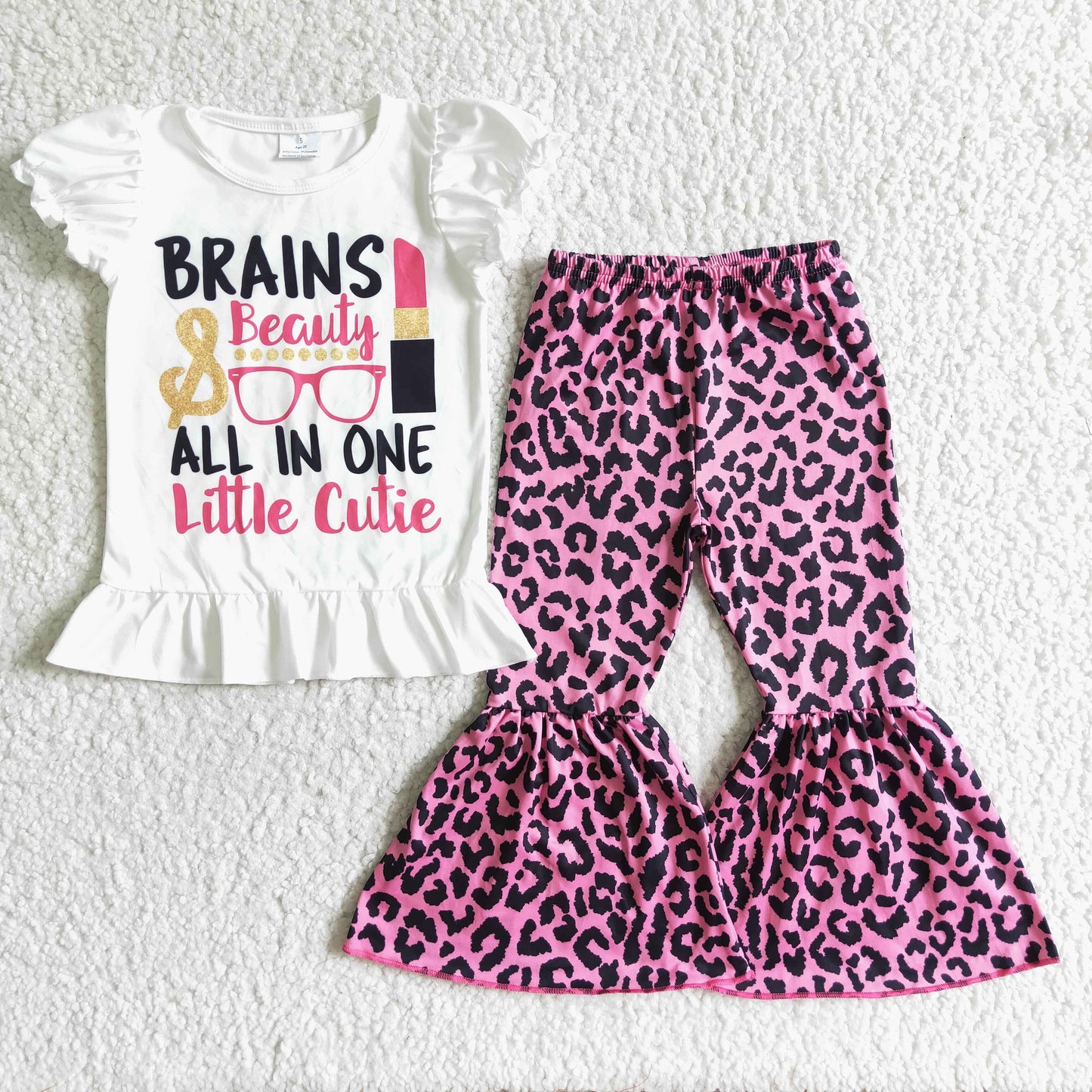 Brains beauty all in little one cutie leopard girls clothing set