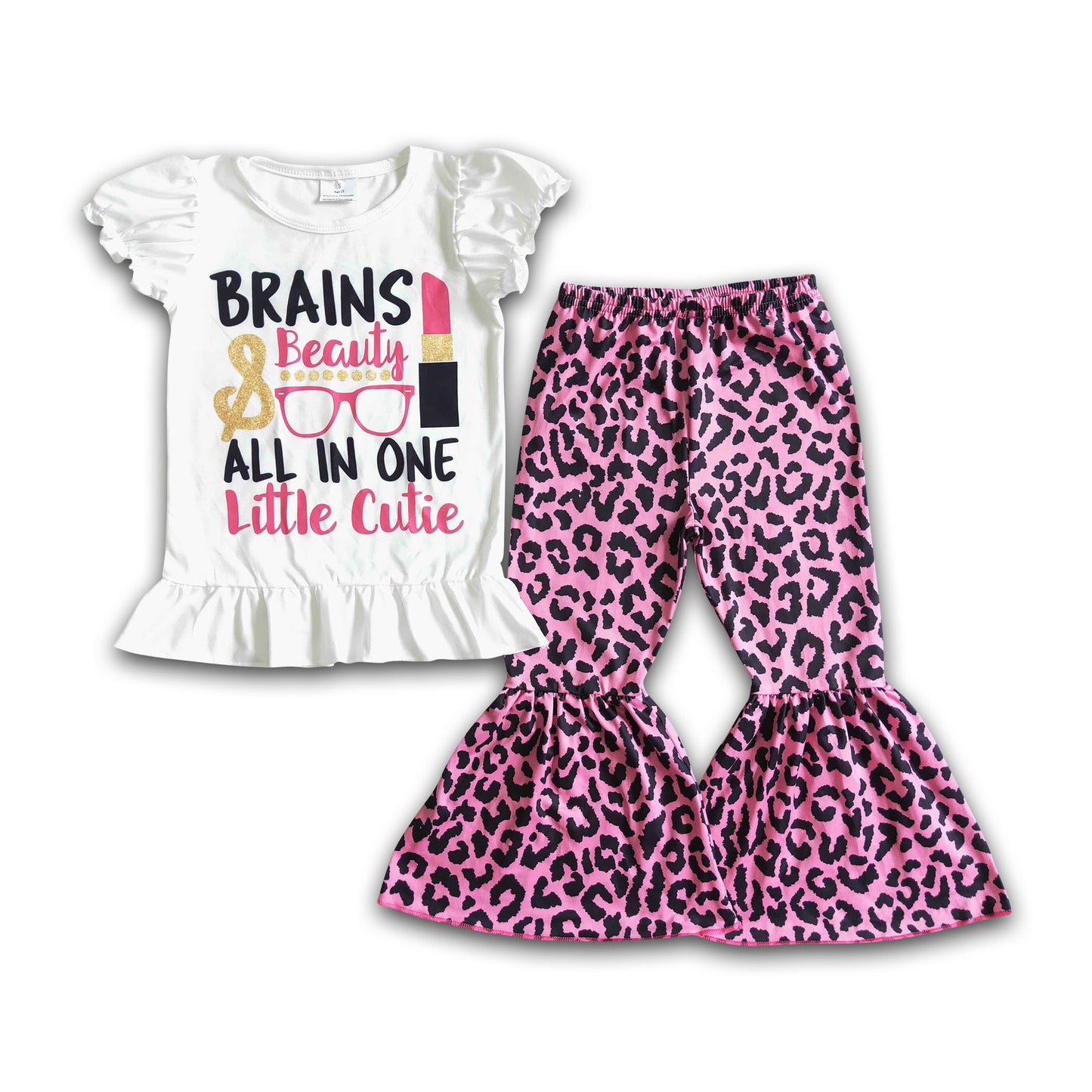 Brains beauty all in little one cutie leopard girls clothing set