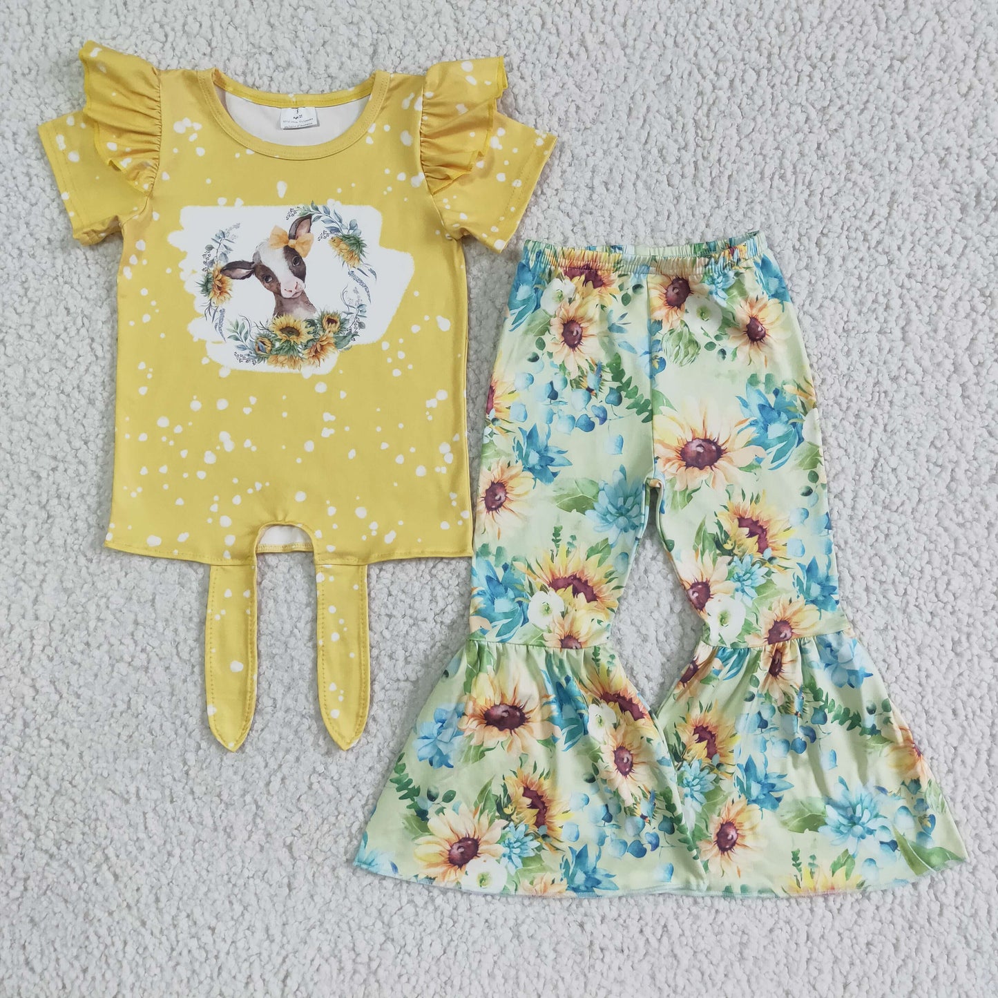 Cow sunflower bell bottom pants baby children clothes