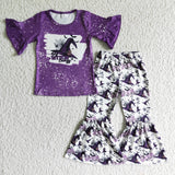 Purple bleached witch bell bottom pants girls Halloween set