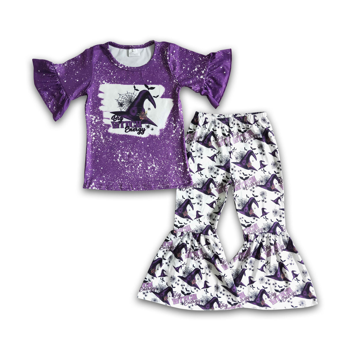Purple bleached witch bell bottom pants girls Halloween set