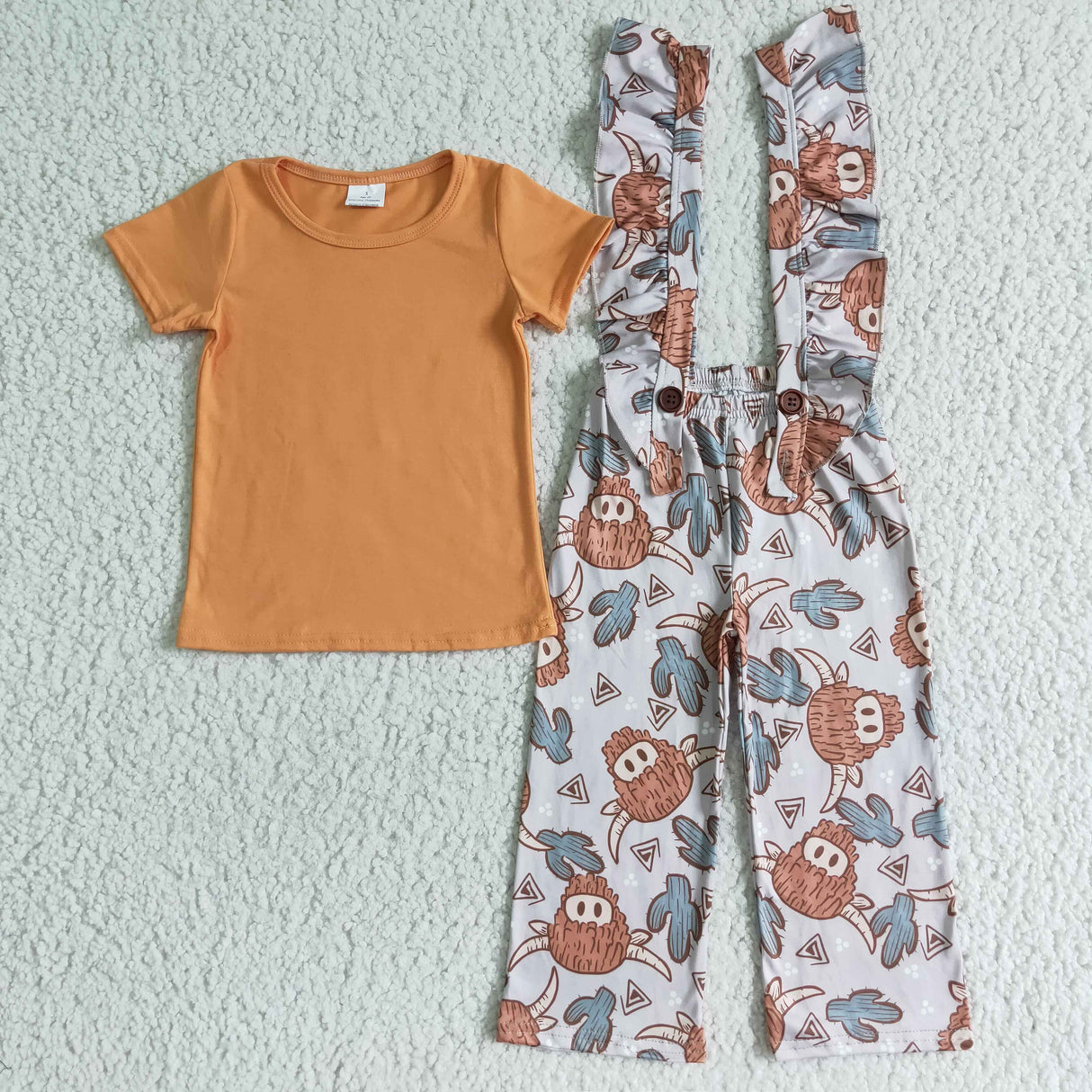 Cotton shirt highland cow overalls kids girls western clothes