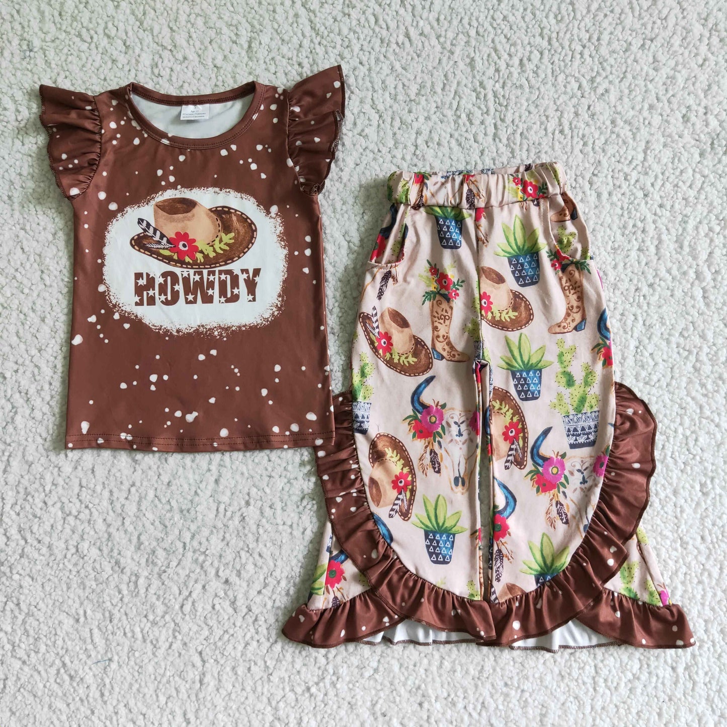 Brown howdy hat shirt pants girls western clothes