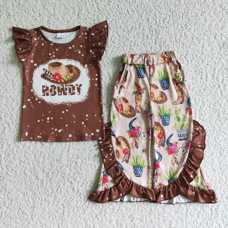 Brown howdy hat shirt pants girls western clothes