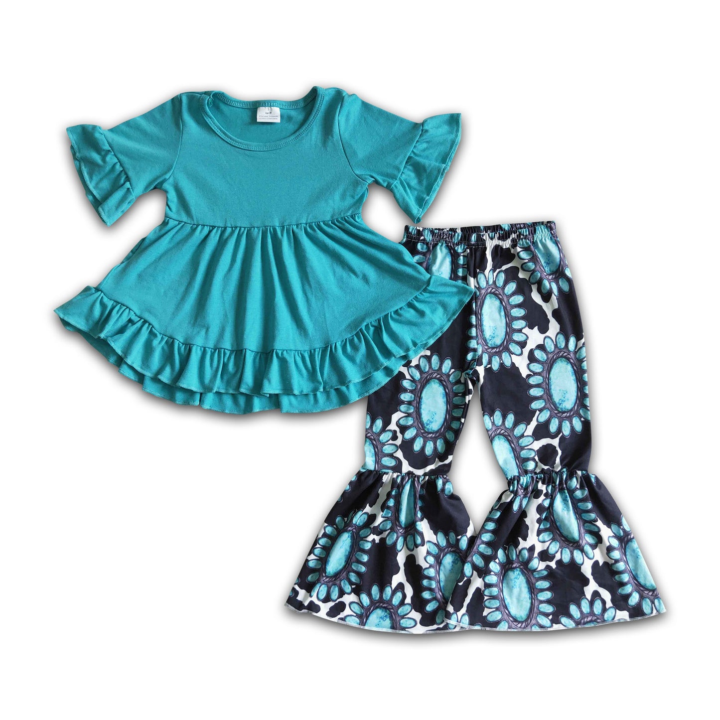 Turquoise tunic bell bottom pants girls western clothes