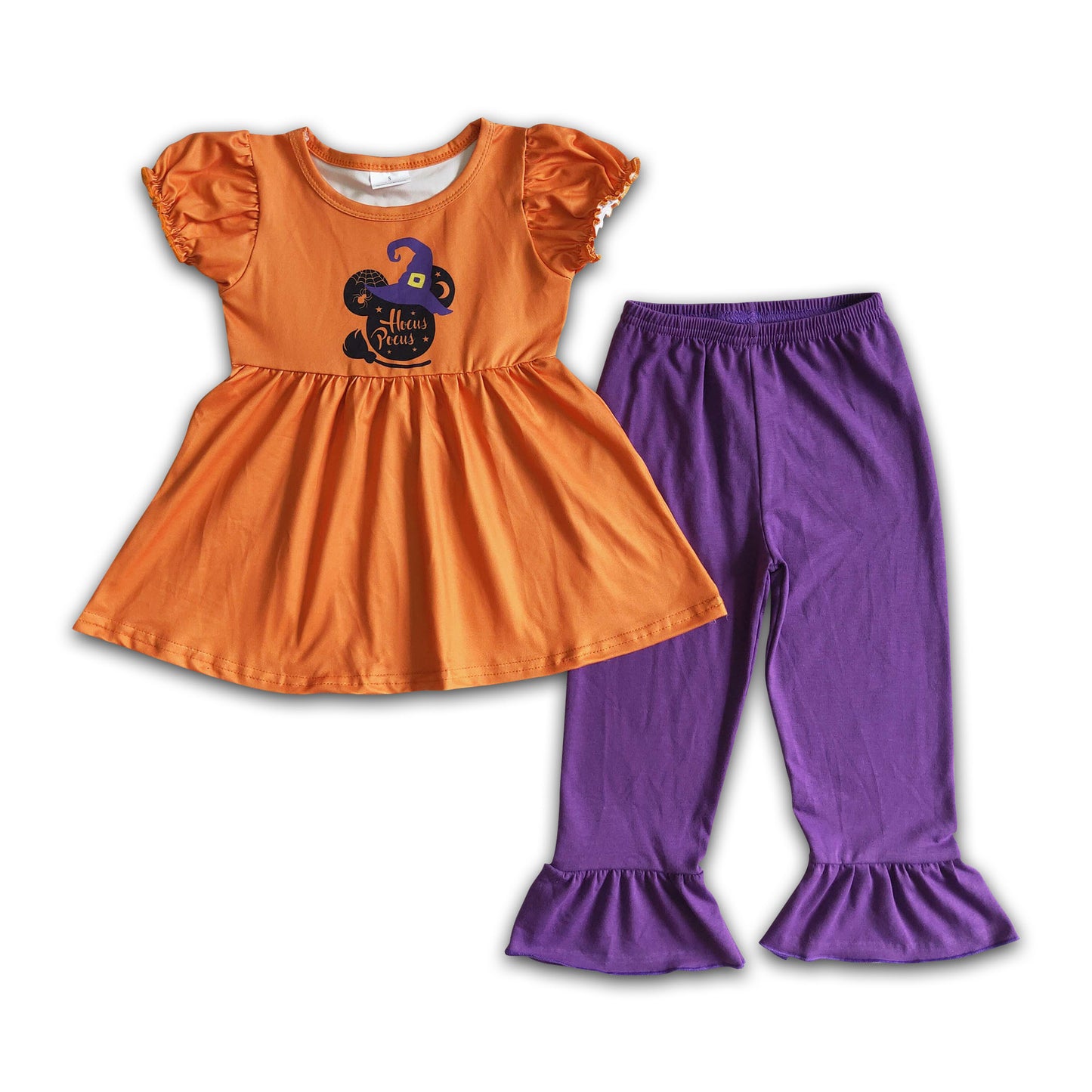 Orange tunic purple ruffle pants witches girls Halloween clothes