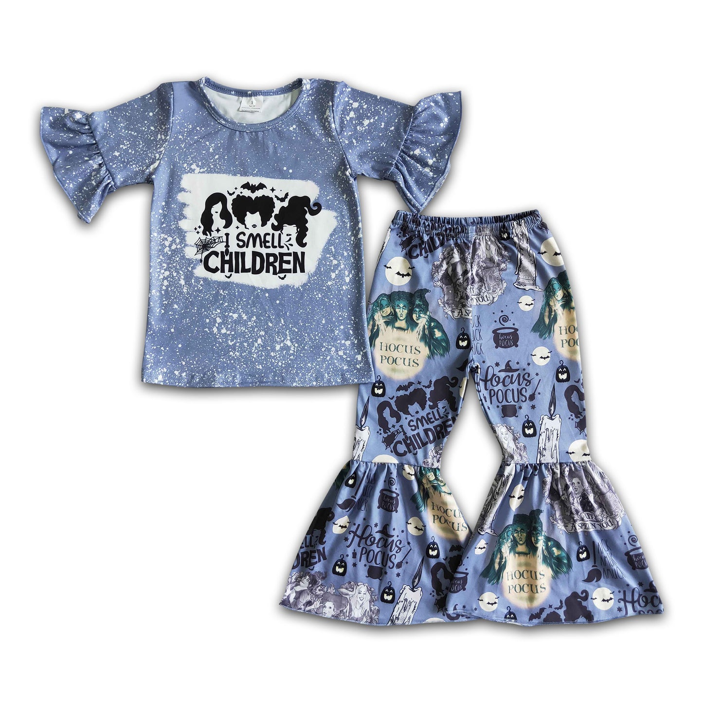 Short sleeve bleached witches shirt girls Halloween clothing set