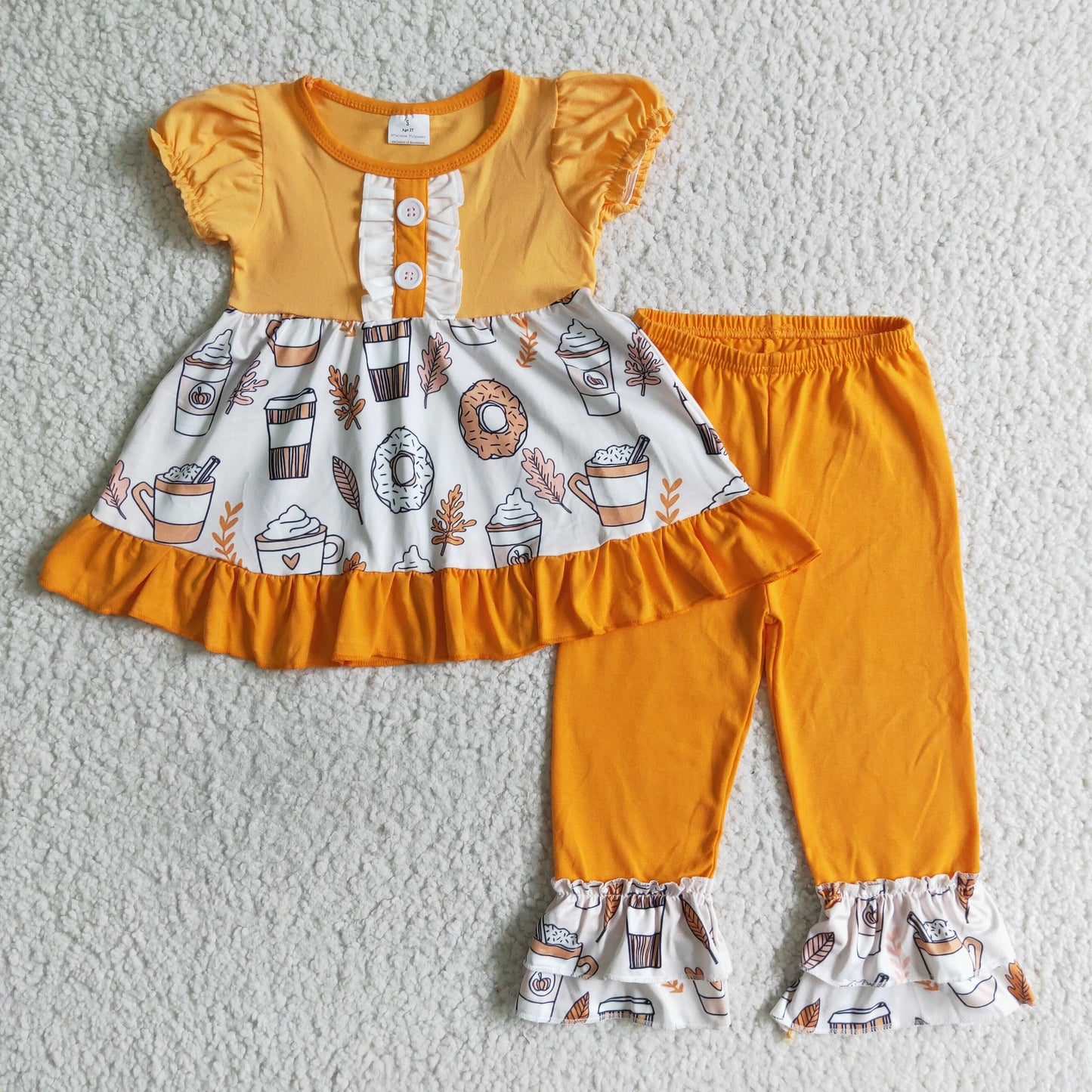 Donut drinks tunic ruffle pants girls pumpkin fall set