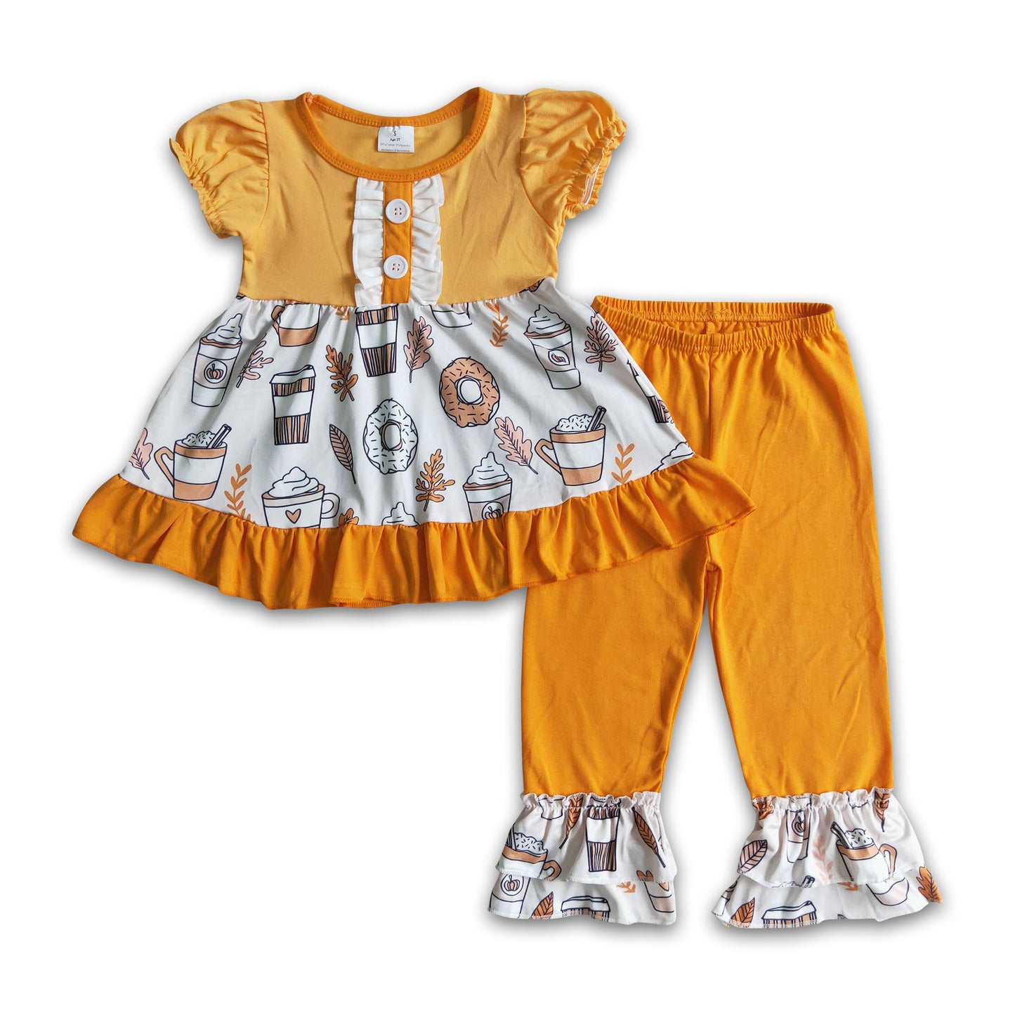 Donut drinks tunic ruffle pants girls pumpkin fall set