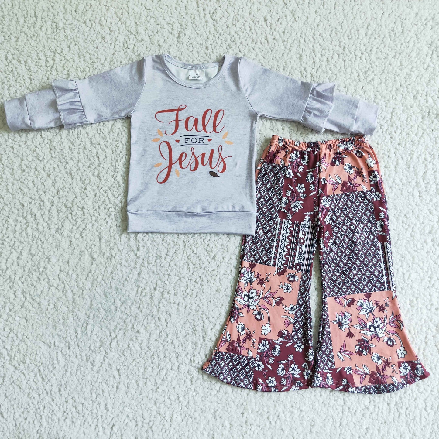 Fall for jesus shirt patchwork pants girls clothing set