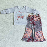 Fall for jesus shirt patchwork pants girls clothing set