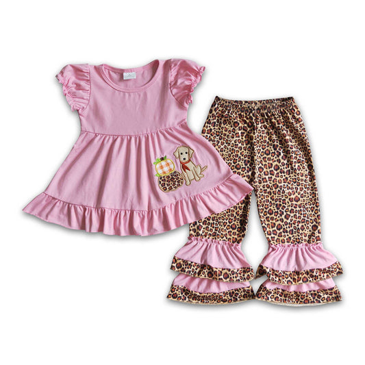 Pumpkin dog pink tunic leopard ruffle pants girls fall clothes