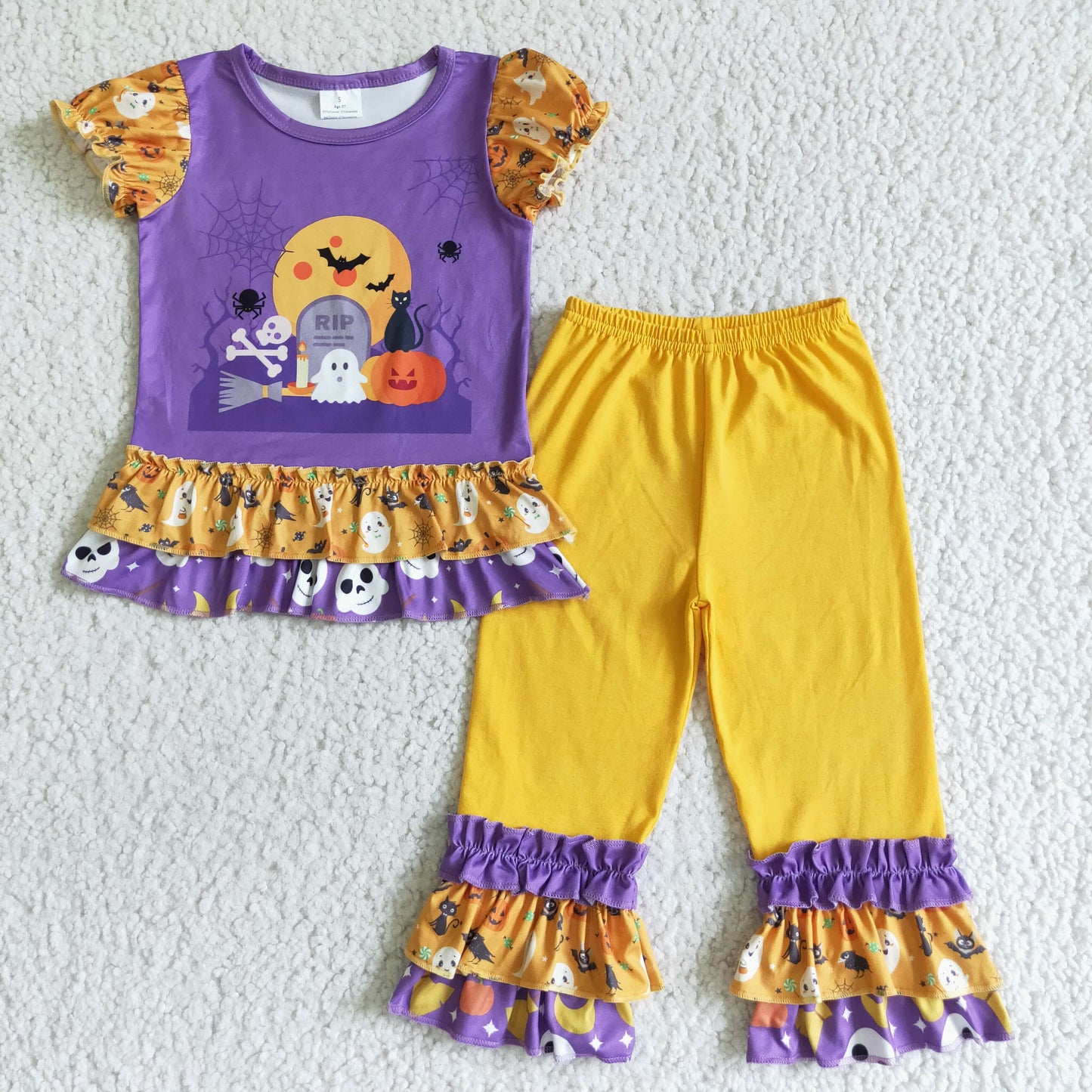 Purple ruffle shirt pants girls Halloween clothing set