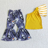 One shoulder shirt pumpkin skull pants girls Halloween outfits