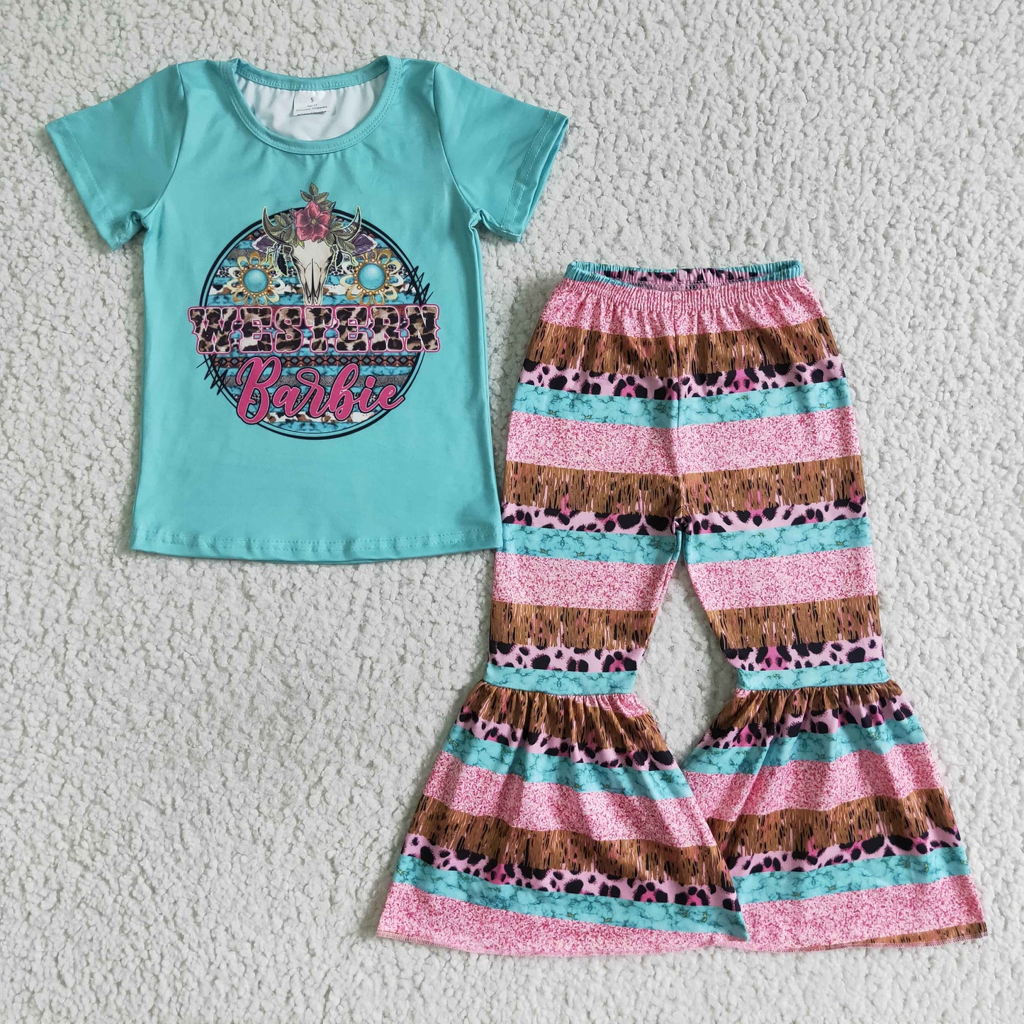 Go party shirt match bell bottom pants girls western outfits